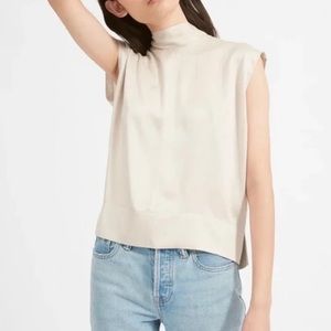 Everlane Women's Size 10 The Clean Silk Tie Neck Blouse Bone White Sleeveless